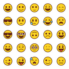 Filled outline icons for emoticon emojis.