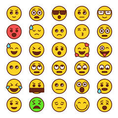 Fototapeta premium Filled outline icons for emoticon emojis.