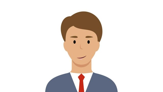 Young Business Character Talking on White Background. Animation of a Professional Confident Person Speaking  with attractive smile. Wearing Suite and Tie. Businessman, Manger or Online Reporter. 