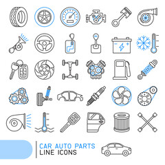 Car auto parts line icons