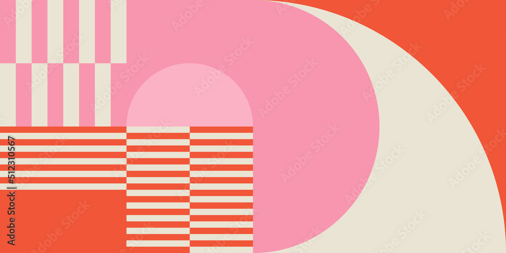 Aufkleber Modern vector abstract  geometric background with circles, rectangles and squares  in retro Scandinavian style. Pastel colored simple shapes graphic pattern.