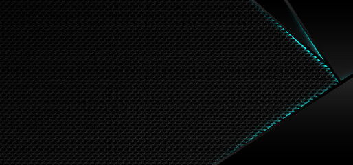 Black grid background with neon borders. Abstract metallic surface with holes backdrop. Perforated black metal material texture. Urban style vector illustration.