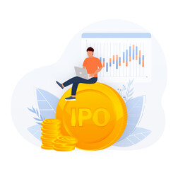 IPO Initial Public Offering . Ipo in flat style. Vector graphic illustration.