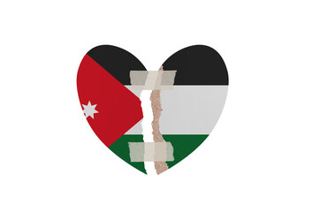 Ripped paper heart in colors of national flag. Peace concept on white background. Jordan