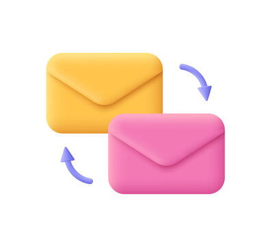Mail envelopes. Online correspondence, incoming and outgoing mail message concept. 3d vector icon. Cartoon minimal style.