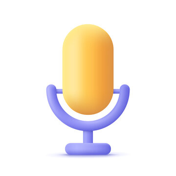 Podcast Microphone On Stand, Audio Equipment .Broadcasts, Interviews, Podcast, Voice Recording Concept. 3d Vector Icon. Cartoon Minimal Style.