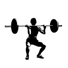 Naklejka na ściany i meble Woman doing squats with a large barbell. Workout in gym. Weight ligting, abstract isolated vector silhouette