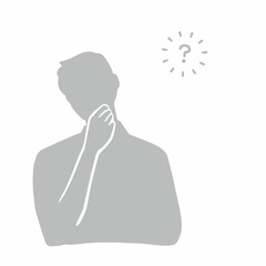 トル	男性シルエット　顎に手を当て考え事をするピクトグラム　グレー
