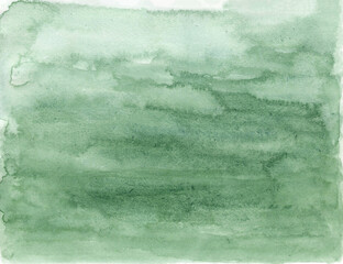 Textured watercolor painted green background. Hand drawn painting, artwork. Abstract texture for handmade, artistic paint, creative design, inspiring atmosphere, modern art studio. Light texture.