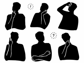 ル	男性シルエット　疑問悩めるピクトグラム　グレー