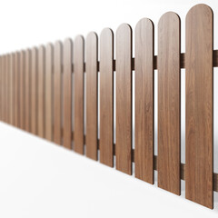 Wooden fence on a white background. 3D rendering.
