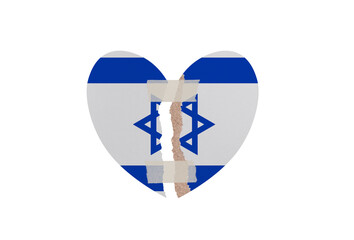 Ripped paper heart in colors of national flag. Peace concept on white background. Israel
