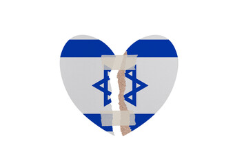Obraz premium Ripped paper heart in colors of national flag. Peace concept on white background. Israel