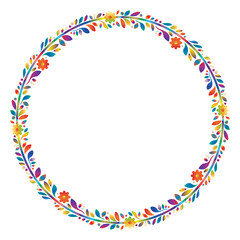 Design ornament for round product, bright flowers in the style of stained glass on a white background