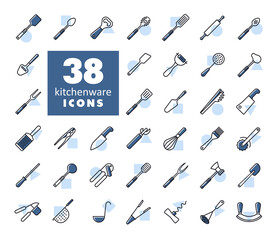 Kitchenware and kitchen appliances vector icon set