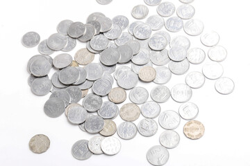 Indian rupees coin on white background.