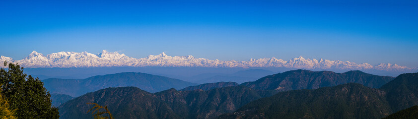 Himalayan Mountain range of snow-white peaks Panorama View