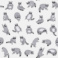 Raccoon forest animal vector seamless pattern © GooseFrol