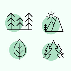 Set of colorful nature Mountain tree outline icon illustration 