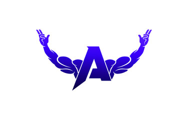 Letter A Logo With muscular open bicep shape. Fitness Gym logo.