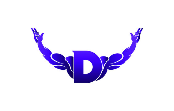 Letter D Logo With muscular open bicep shape. Fitness Gym logo.