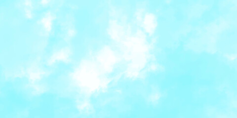 Abstract light blue watercolor painted sky mottled blue background with vintage marbled textured design on cloudy sky blue banner panoramic background. Soft clouds in blue sky watercolor.><