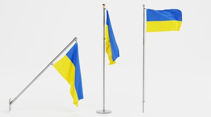 Realistic 3D Render of Ukraine Flags