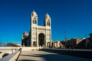 France. Bouche-du-Rhone (13) Marseille. The Cathedral of Sainte-Marie-Majeure, called La Major. La Major was built in the neo-Byzantine style between 1852 and 1893 to plans by architect Leon Vaudoyer - obrazy, fototapety, plakaty