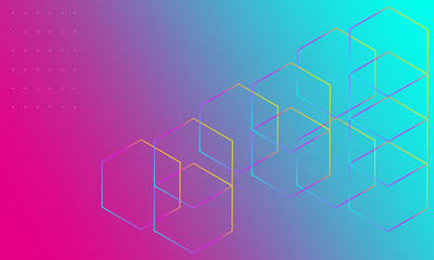 Vector illustration of futuristic abstract background with multicoloured hexagons. Blue and purple gradient futuristic background.