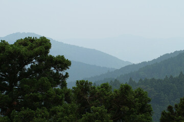 神奈川県大山から見た美しい周りの山脈の風景