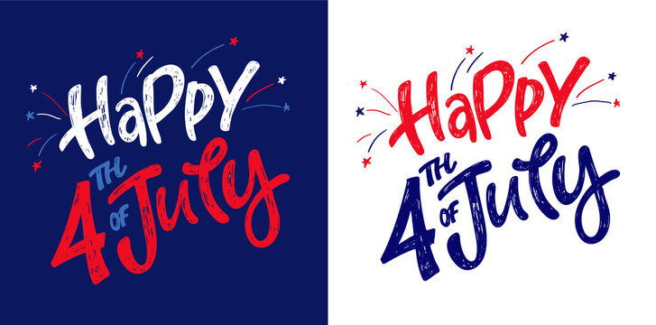 Text 4th of July. Independence Day vector lettering typography for postcard, card, banner. Celebration calligraphy. US military armed forces typography concept . National poster design
