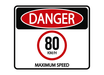 Danger maximum speed 80km/h. Maximum permitted speed warning sign.