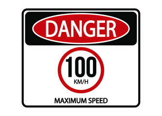 Danger maximum speed 100km/h. Maximum permitted speed warning sign.