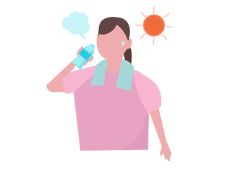 水を飲む女性 熱中症対策 水分補給 男性 屋外 太陽 ペットボトル ベクターイラスト