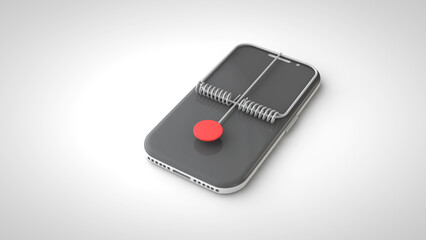 Symbol phone scammers . Trap in smartphone on a white background. 3d illustration