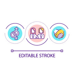 Female same sex lovers loop concept icon. Lesbian partners relationship. LGBT couple abstract idea thin line illustration. Isolated outline drawing. Editable stroke. Arial font used