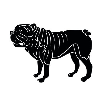 Vector hand drawn doodle sketch black American bulldog dog isolated on white background