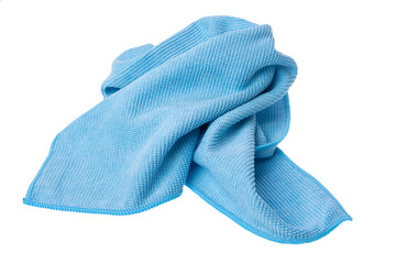 Blue rag for cleaning mirrors, windows and shiny surfaces, isolated on white background.