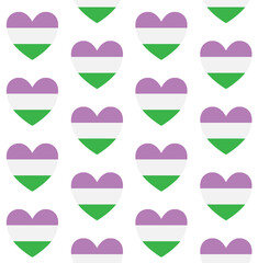 Vector seamless pattern of flat gender queer flag heart isolated on white background