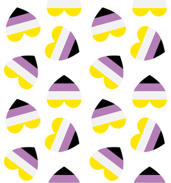 Vector seamless pattern of flat non binary flag heart isolated on white background