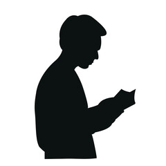 A man reads a book. Black silhouette icon on white background. Vector illustration.