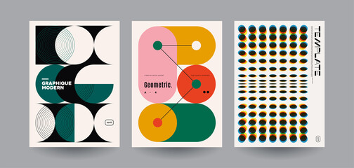 Minimalist geometric posters set. Abstract shapes and patterns. Vector templates.