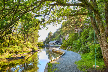 Fototapeta na wymiar Sandholna - hiking area in botanical garden Arboretet in Bergen, Norway