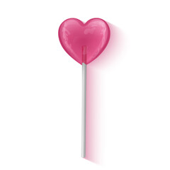 Red heart lollipop on white background, vector format