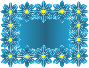 Beautiful decorative frame made of blooming blue flowers with empty space in the middle for text or message	