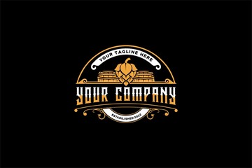 Beer barrel brewery retro vintage logo premium