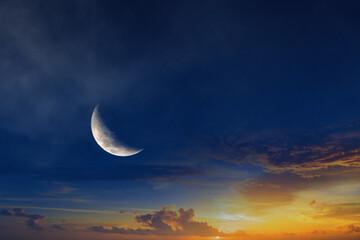 Naklejka na ściany i meble sunset sky with crescent moon