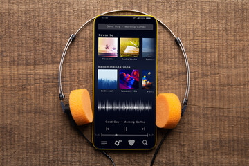 Streaming service. Listen music online concept online music player app on smartphone - 512333796