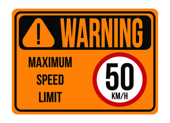 Warning 50km/h. Maximum speed limit. Traffic sign to regulate maximum speed in orange.