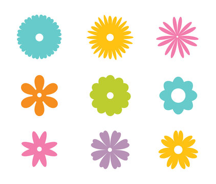 Vector set of flowers icons. Colorful plants